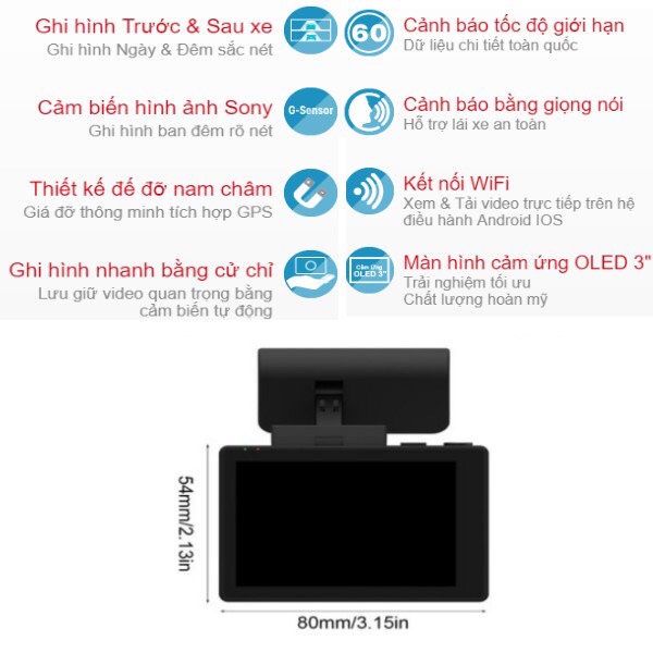 [ Miễn Phí Lắp Đặt ] Camera Hành Trình Vietmap C65 Chính Hãng Tặng Thẻ Nhớ 32GB