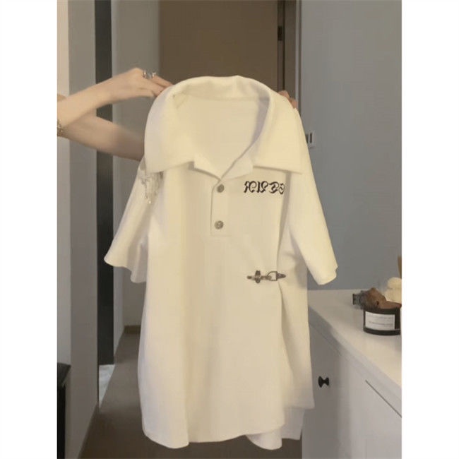 Áo Thun Cổ POLO Dáng Rộng Xẻ Tà Thiết Kế Trẻ Trung Cho Nữ