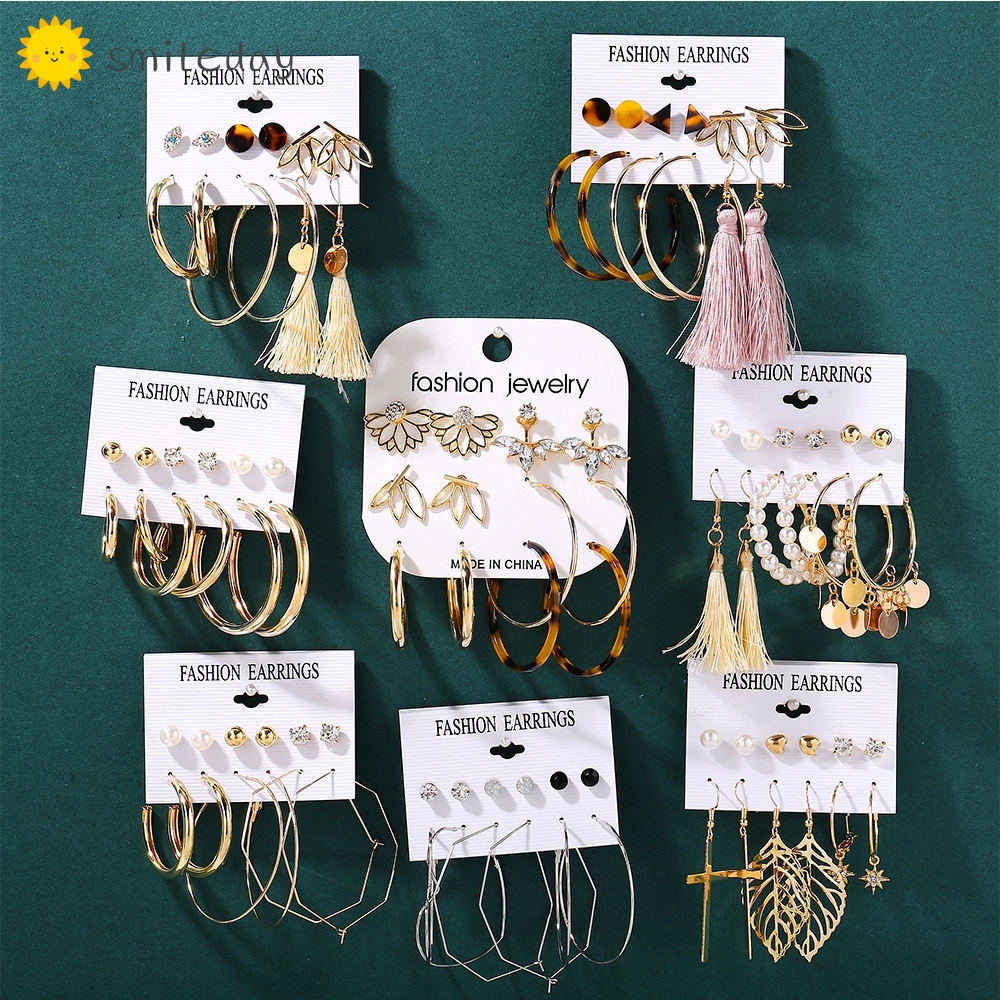 Bộ 6 khuyên tai nhiều kiểu dáng xinh xắn thời trang cho nữ