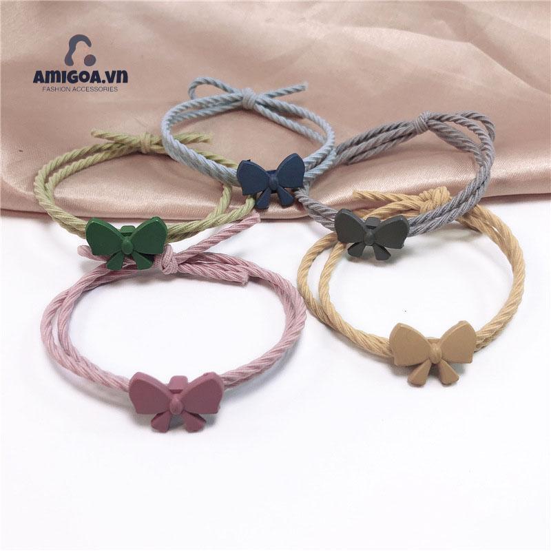 Dây Thun Cột Tóc Bằng Cao Su Bọc Vải Phối Da Kiểu Hoạt Hình Dành Cho Bé Gái