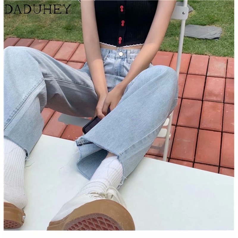 Quần Jeans Suông Lưng Cao Catty Bigsize, Quần Ống Rộng Rách Lưng Cao bigsize