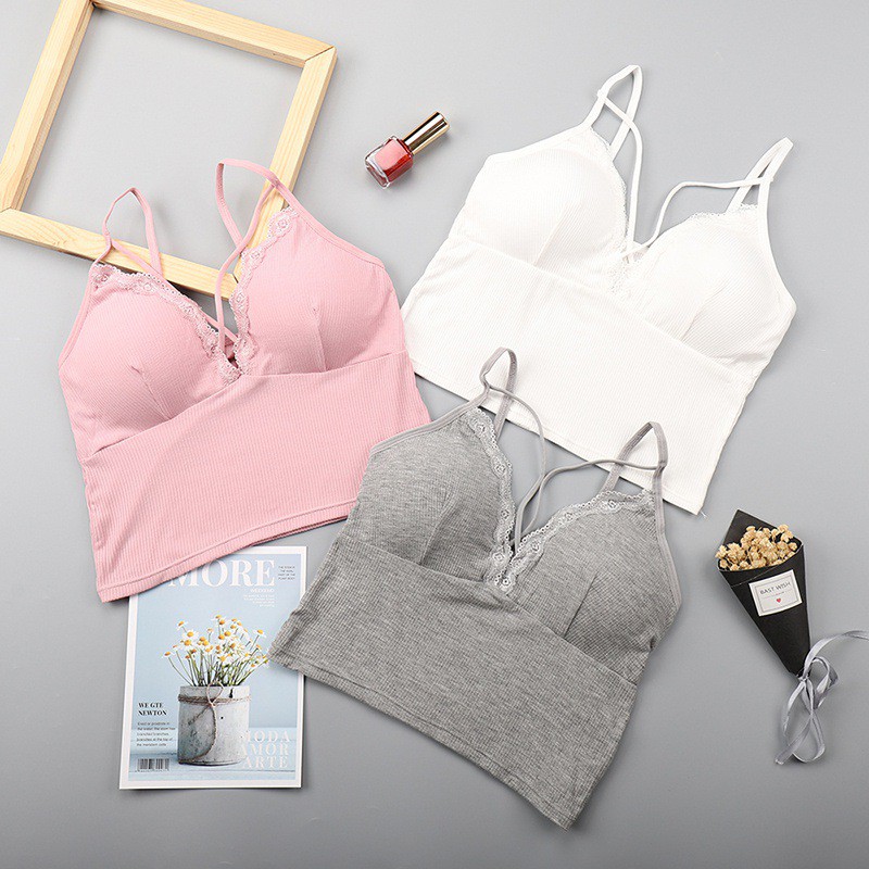 Áo hai dây bằng cotton phối ren quyến rũ dành cho nữ