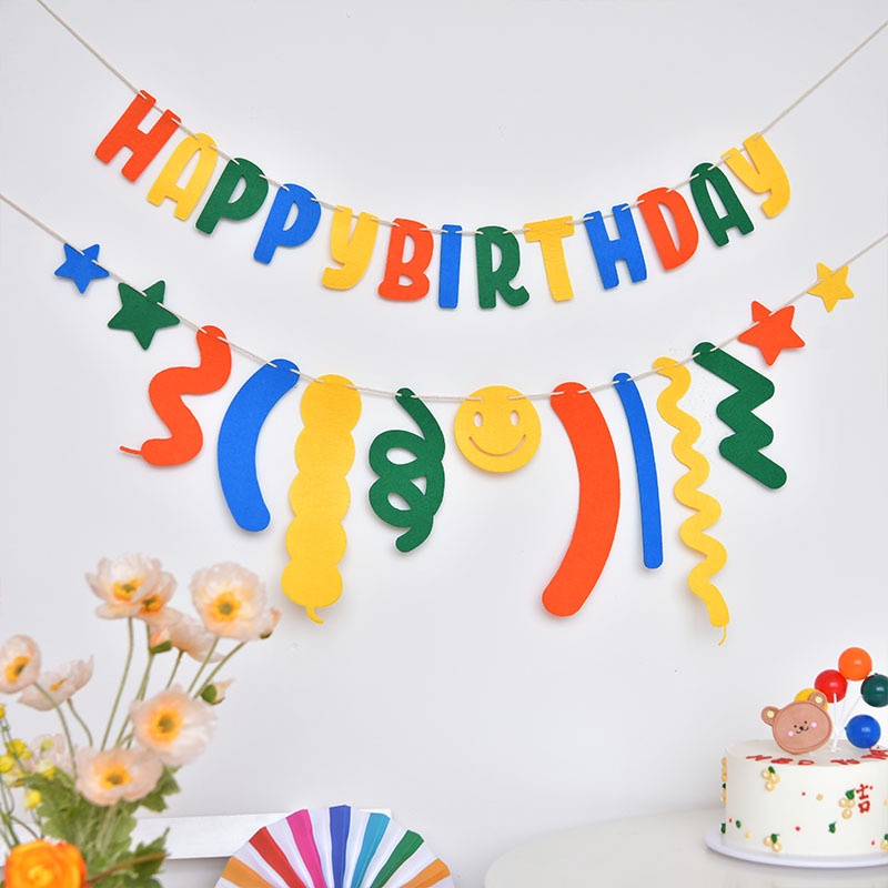 Set Chữ Happy Birthday Vải Nỉ Phong Cách Hàn Quốc