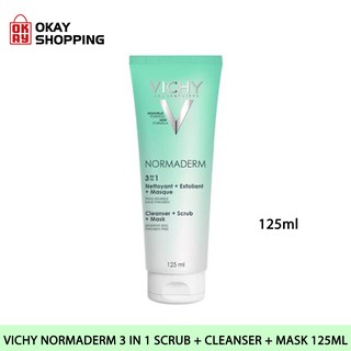 Gel rửa mặt tẩy tế bào chết ngừa mụn kiêm mặt nạ thanh lọc Vichy normaderm 3 in 1 scrub + cleanser + mask 125ml