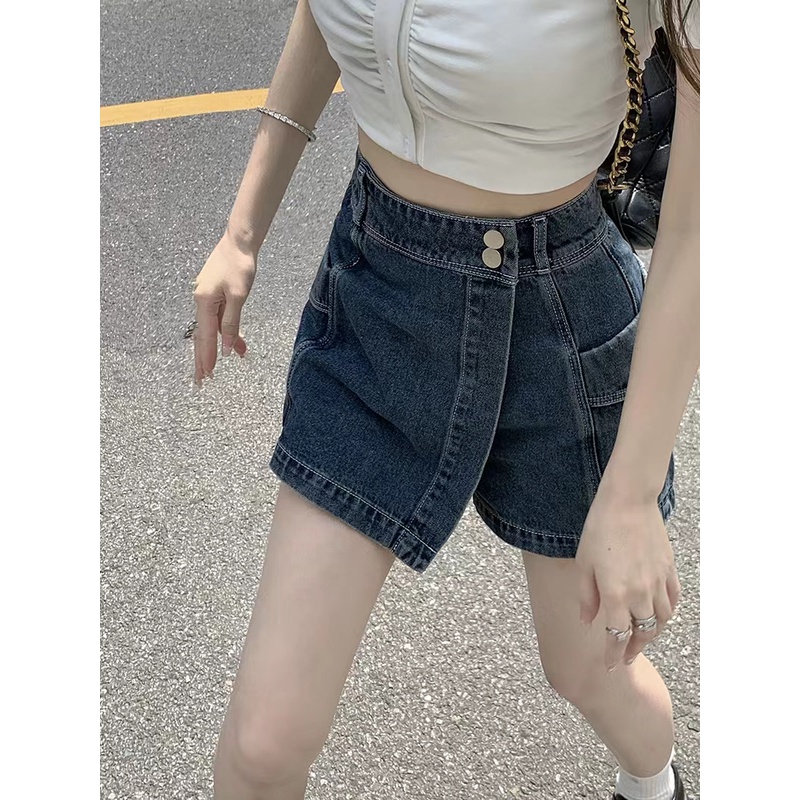 Quần Short Denim Lưng Cao Phong Cách Retro Mỹ Cá Tính Cho Nữ