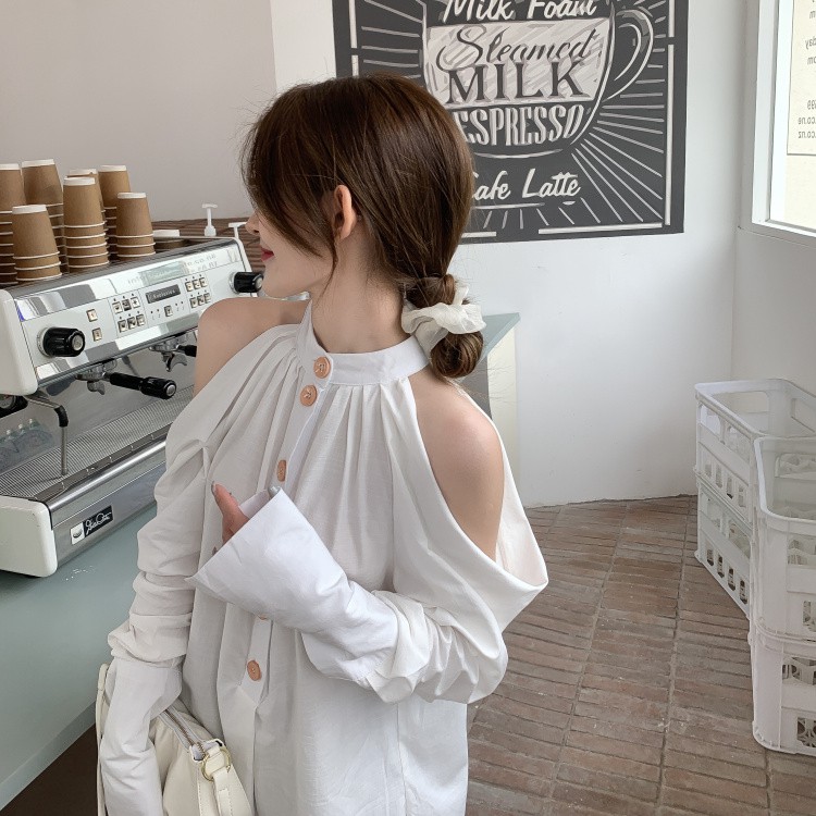 (Order) Áo sơ mi phong cách retro áo lệch vai nhẹ nhàng nữ tính | BigBuy360 - bigbuy360.vn