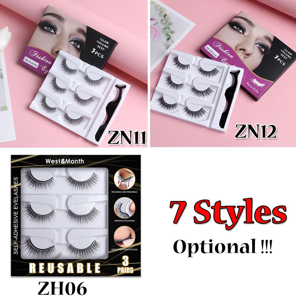 [Hàng mới về] Set 3 cặp lông mi giả bằng lông chồn giả 3D tự dính trang điểm tự nhiên có thể tái sử dụng