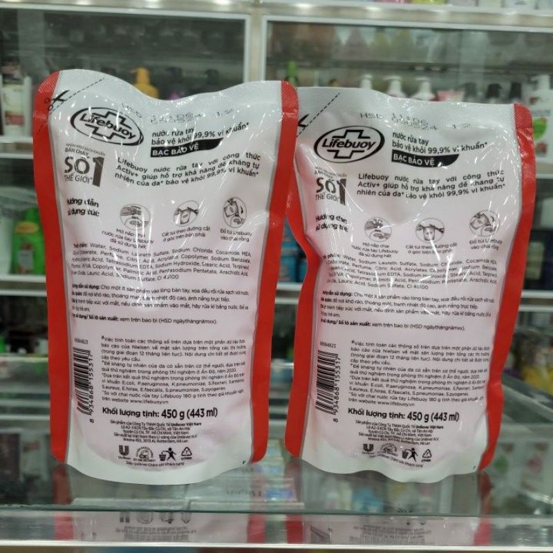 Túi nước rửa tay Lifebuoy bạc bảo vệ 400g
