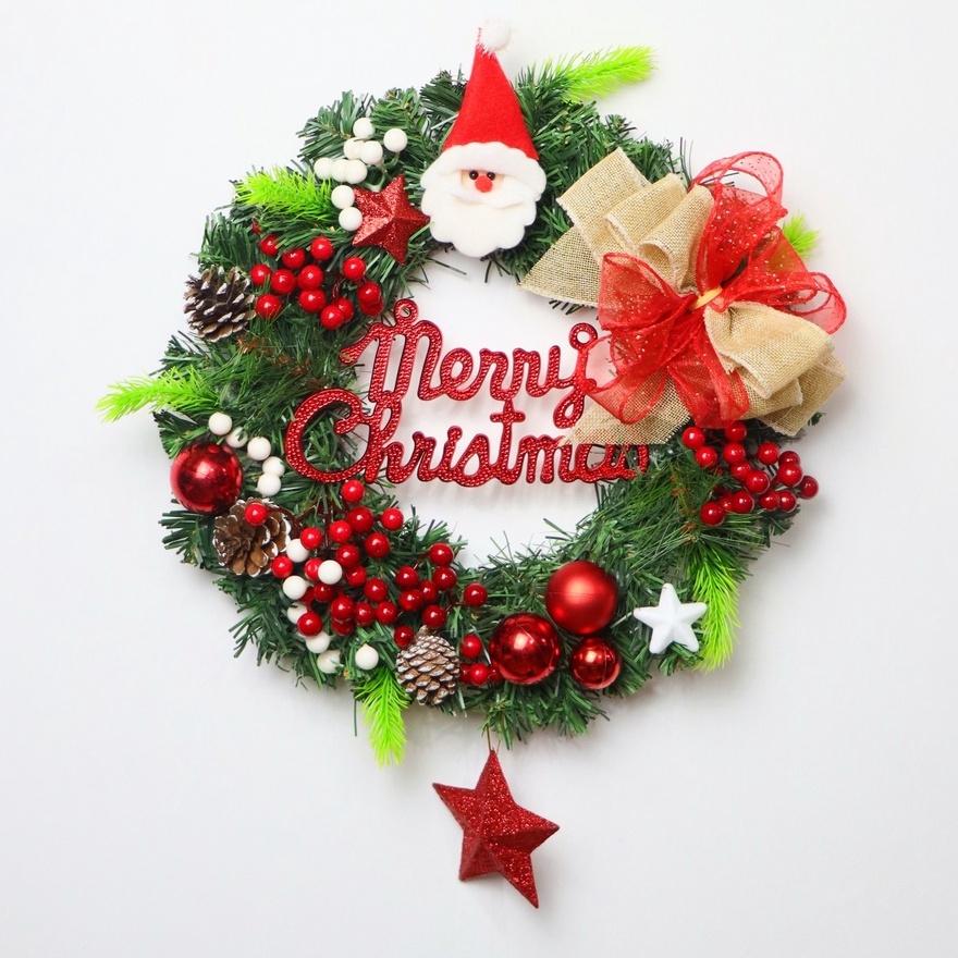 Vòng Hoa Trang Trí Noel D55 size 35cm Tặng Kèm Đèn Vòng Nguyệt Quế Giáng Sinh