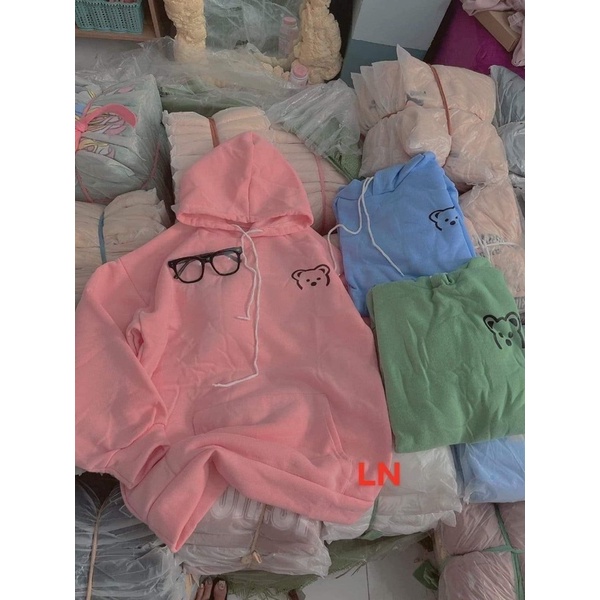 Áo hoodie lô gô gấu đen LN11