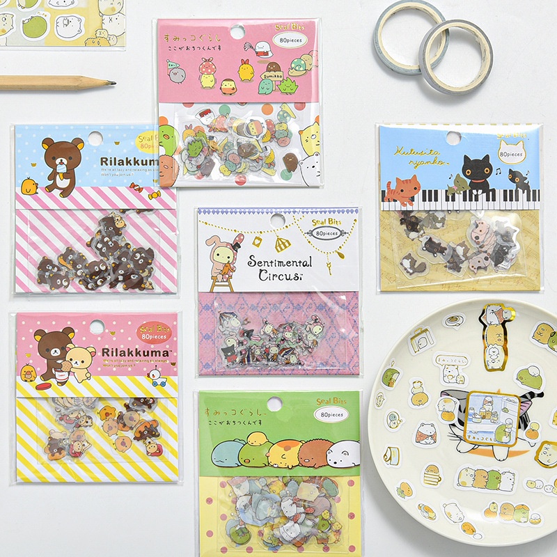 Gói 80 nhãn dán sticker hình con vật siêu đáng yêu, miếng dán chống nước