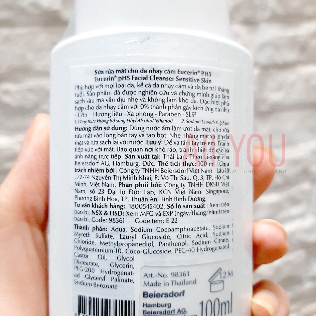 Eucerin pH5 Facial Cleanser Sensitive Skin 100mL & 400mL - Sữa Rửa Mặt Cho Da Nhạy Cảm.