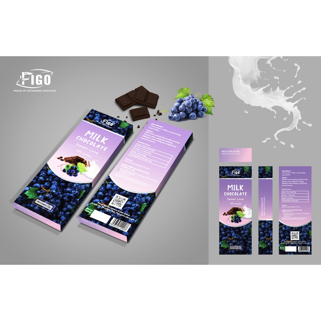 [Chính hãng] Bar 20gr- Milk Chocolate, Kẹo Socola sữa 50% Cacao nhân Nho khô, giòn thơm,tan ngay trong miệng, chất lượng