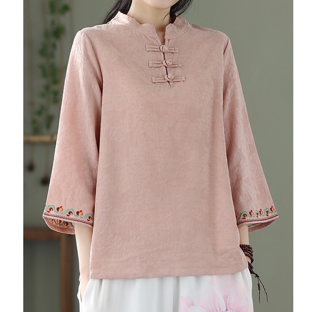 ☻ L O T U S ☻ Áo Kiểu Sườn Xám Thêu Hoa Plus Size CAL1714
