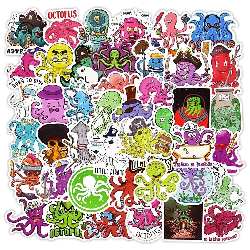 30-60 Sticker bạch tuộc ép lụa decal bóc dán/ hình dán bạch tuôc