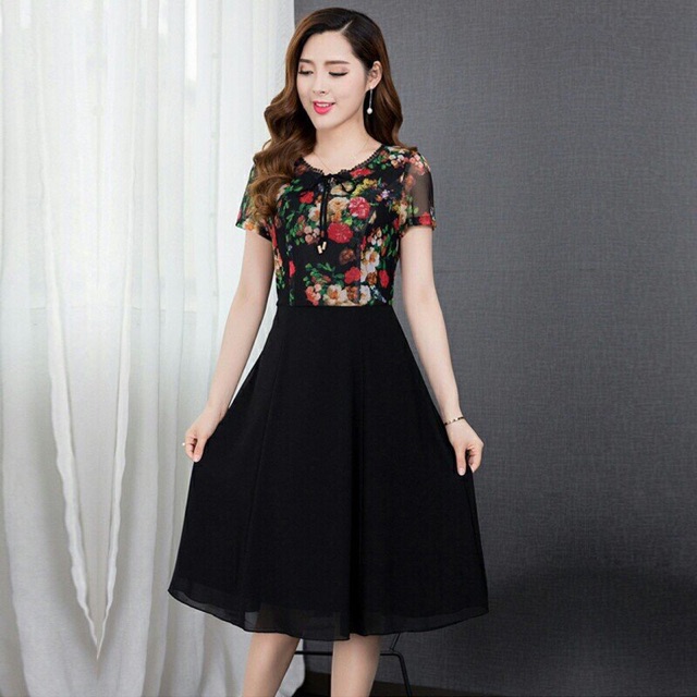 🌹Đầm xoè cao cấp in hoa 3D sắc sảo M,L,XL,XXL,XXXL kèm ảnh thật