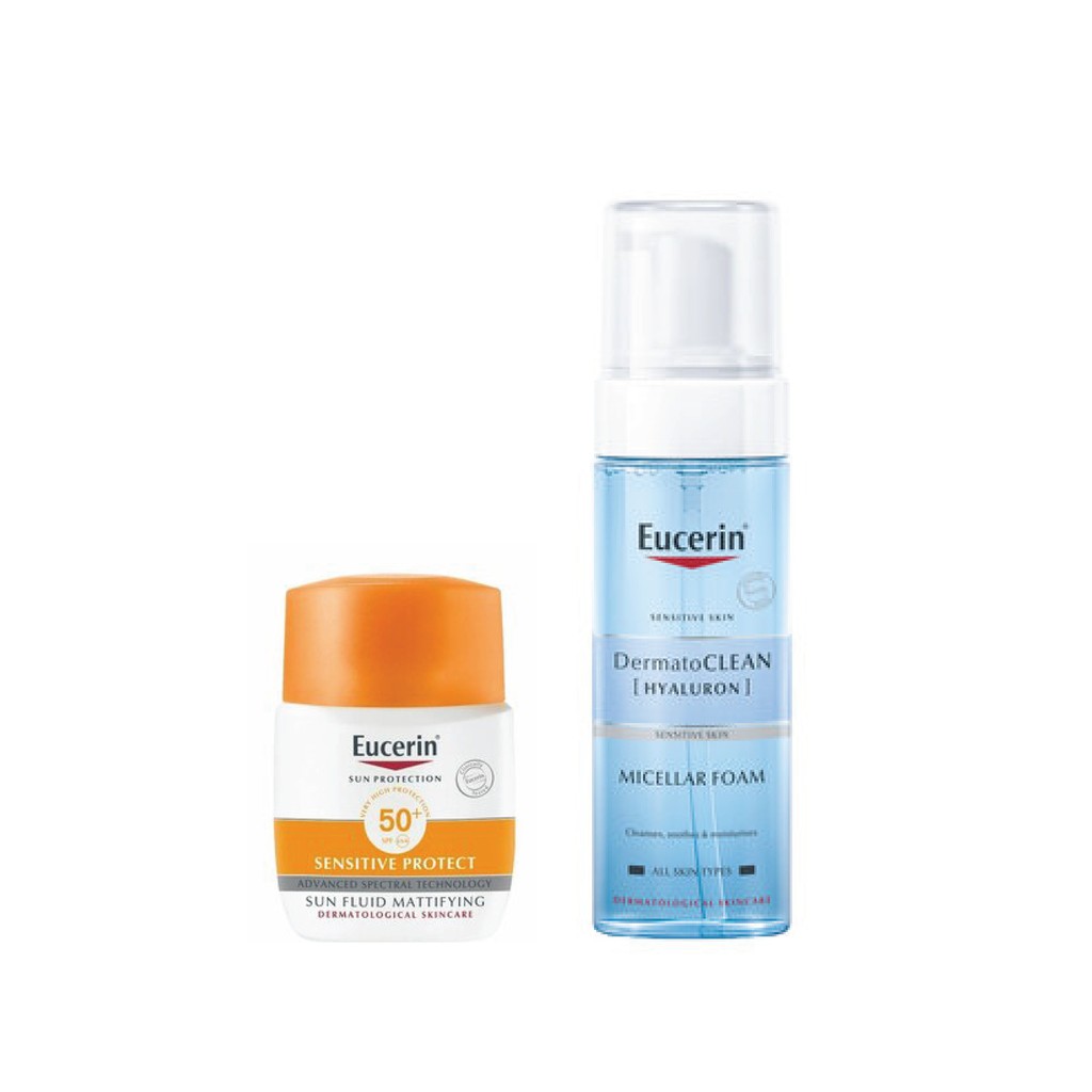 [Mua 1 Tặng 1] Eucein Kem Chống Nắng Sun Fluid Mattifying SPF50+ 50ml TẶNG Bọt Tẩy Trang Dermatoclean Micellar Foam150ml