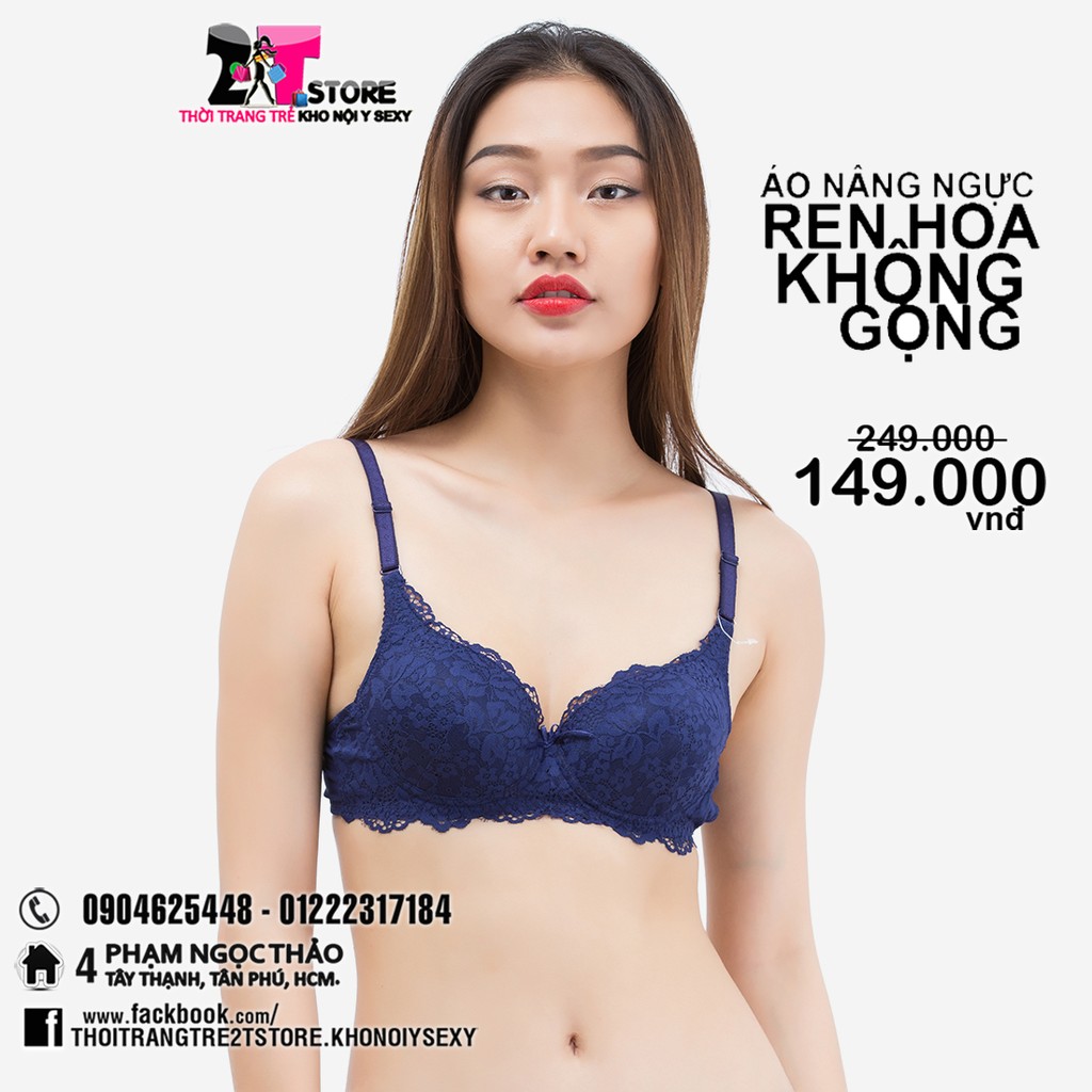 Áo Nâng Ngực Cotton Không Gọng Phối Ren (Xanh Dương)