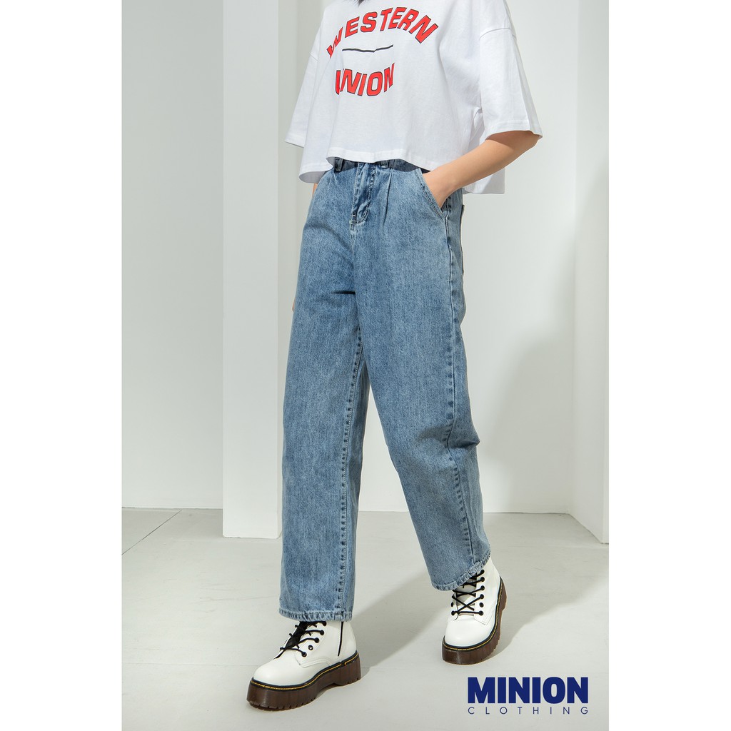 Quần jeans suông Minion Clothing ống rộng, cạp lưng cao, phong cách Ulzzang Streetwear Q3012