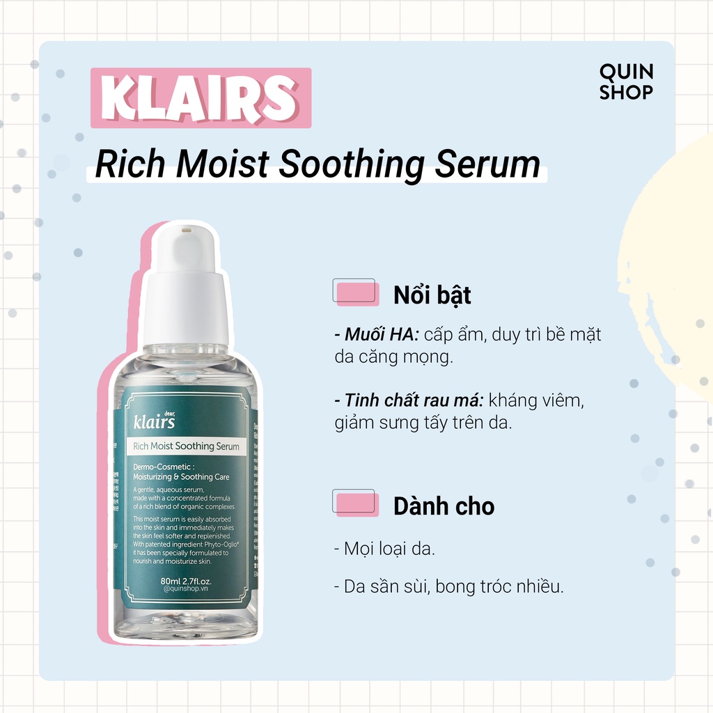 Tinh Chất Dưỡng Ẩm Klairs Rich Moist Soothing Serum