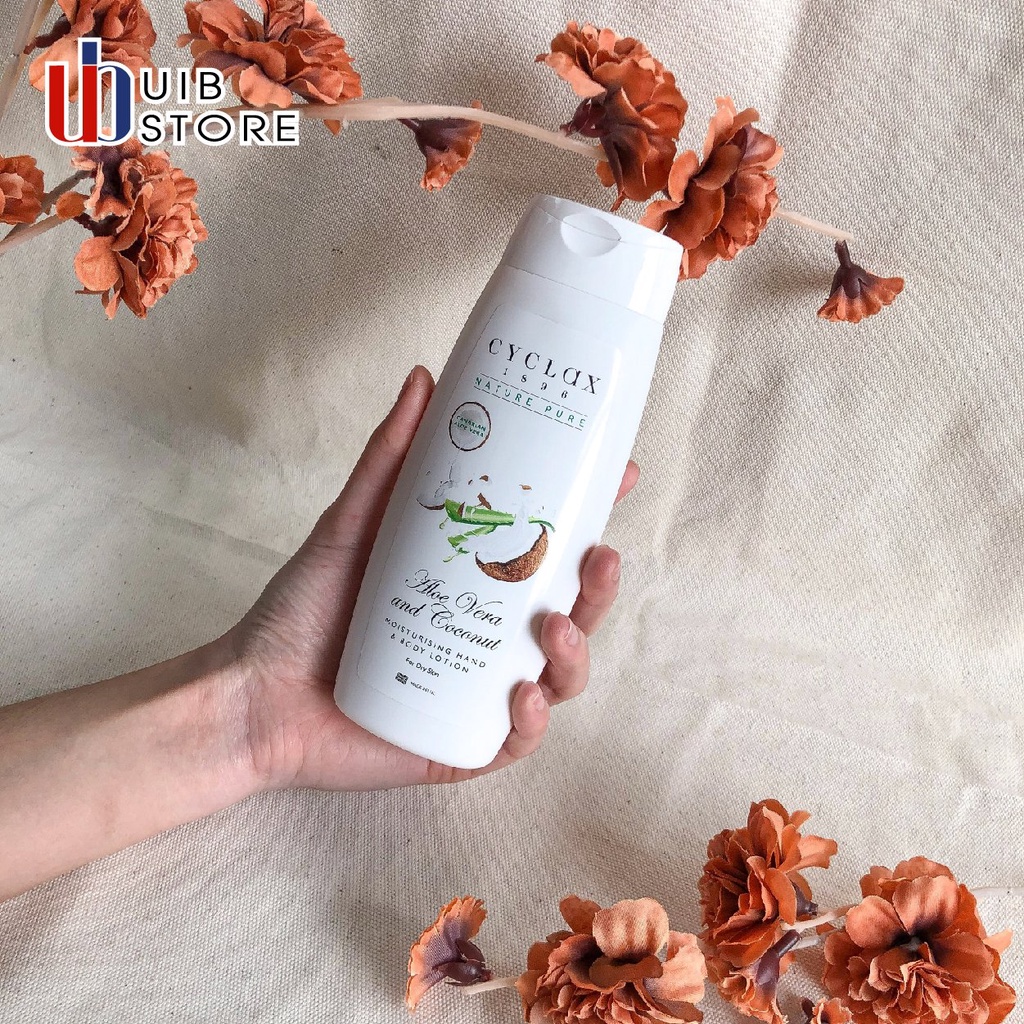 Lotion dưỡng ẩm cho da tay và cơ thể chiết xuất lô hội, dừa-Aloe vera and coconut moisturising hand &amp; body lotion CYCLAX