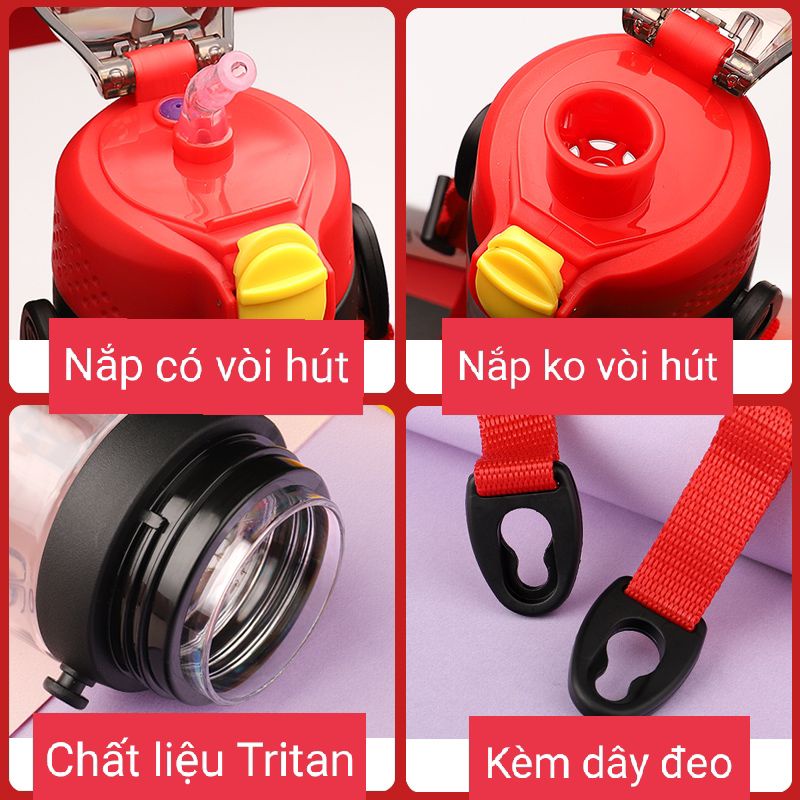Bình nước Người Nhện Spider man dành cho bé kèm 2 kiểu nắp khác nhau