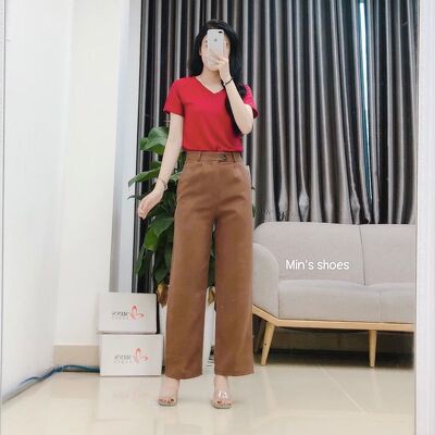 Min's Shoes - Quần Ống Rộng Lưng Cao Vải Mềm Quần 86