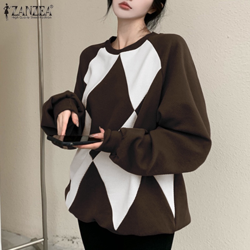 Áo sweatshirt ZANZEA dành cho nữ thiết kế tay dài cổ chữ O in họa tiết phong cách đường phố Hàn Quốc