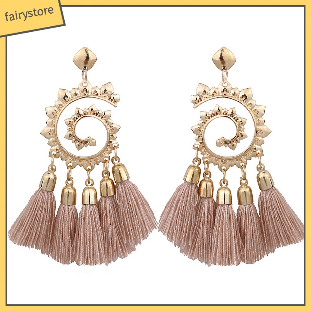 Khuyên tai dài phối tua rua phong cách Bohemian cho nữ