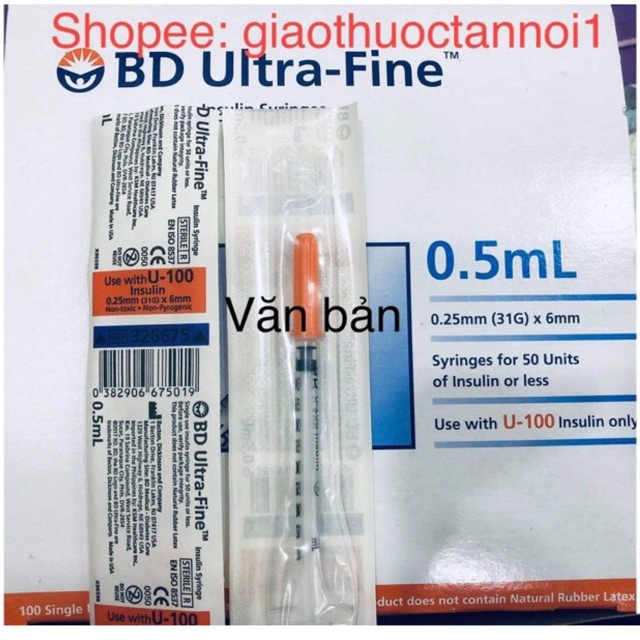 Kim chích tiểu đường BD ultra fine (usa Mỹ) 0.5ml dung dịch (dung tích), 0.25mm(31G) x 6mm, 50U(bơm kim tiêm insulin