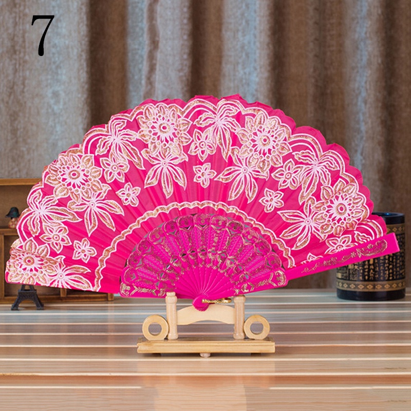 1 quạt xếp bằng vải với họa tiết hoa in và ren làm từ polyester theo 7 phong cách