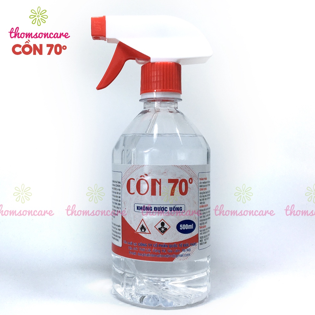 Cồn 70 độ xịt sát trùng kháng khuẩn nhanh, rửa tay khô y tế chai 500ml có vòi phun, vệ sinh đồ dùng