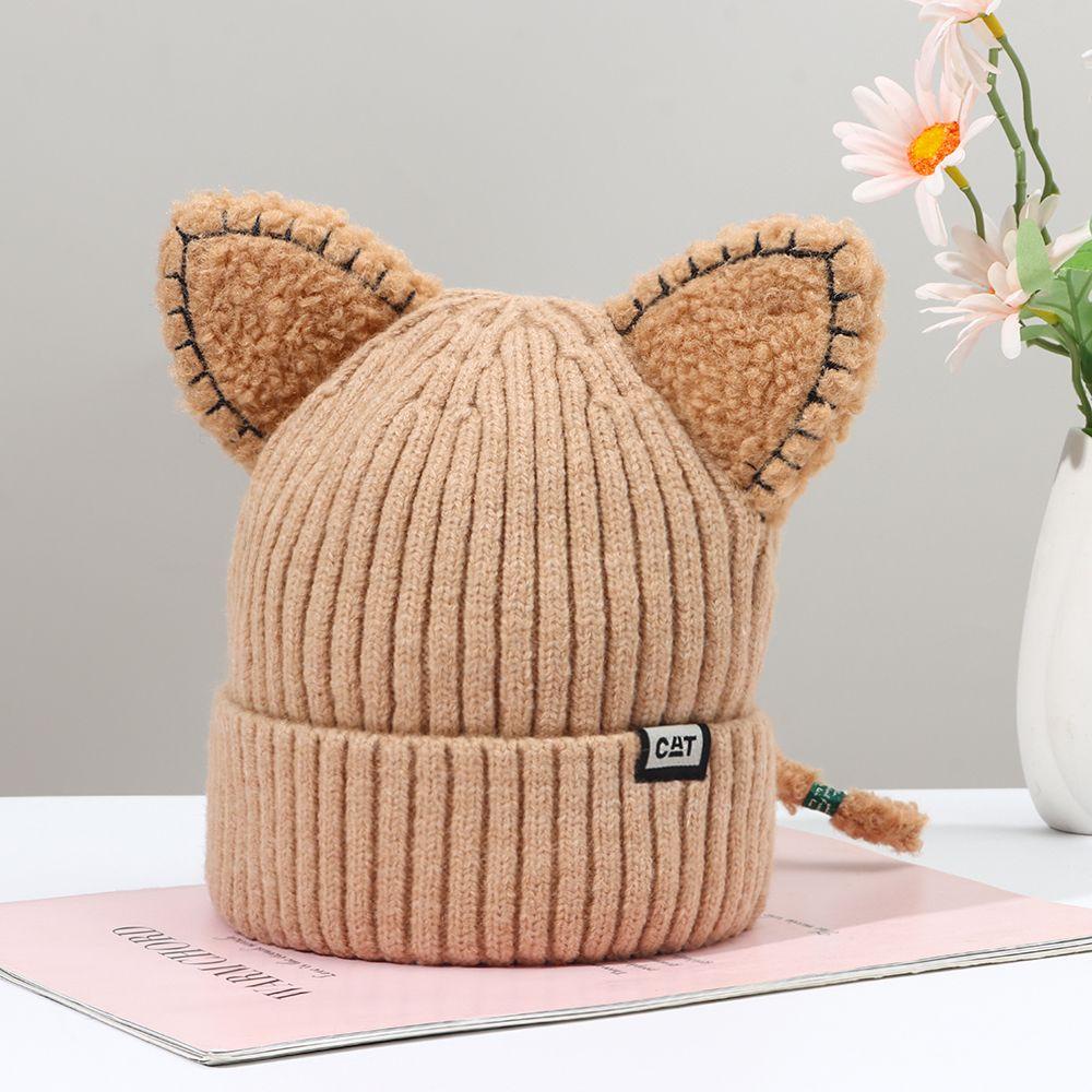 HS Mũ Beanie Tai Gấu Màu Trơn Giữ Ấm Mùa Đông
