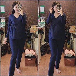 [ ẢNH THẬT] bộ bầu mặc bầu và sau sinh thun cotton BĐ01 vạt chéo (bộ dài)