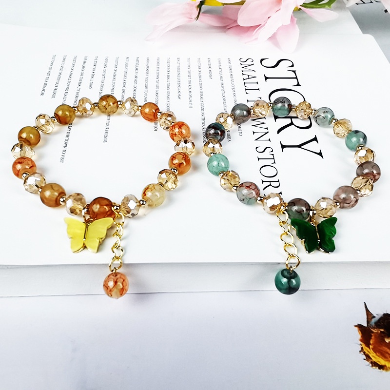 Vòng tay RINHOO chuỗi hạt thủy tinh nhiều màu sắc mặt hình bướm thời trang 2022 cho nam nữ