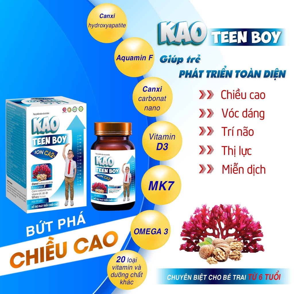 Viên uống tăng chiều cao KAO Teen Boy Ion Ca2+   dành cho bé trai