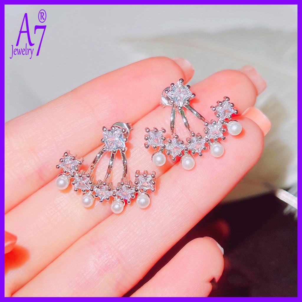 A7| Bông Tai Mạ Bạc 925 Hình Quạt Đính Ngọc Trai Nhân Tạo Thời Trang Dành Cho Nữ X4Y65