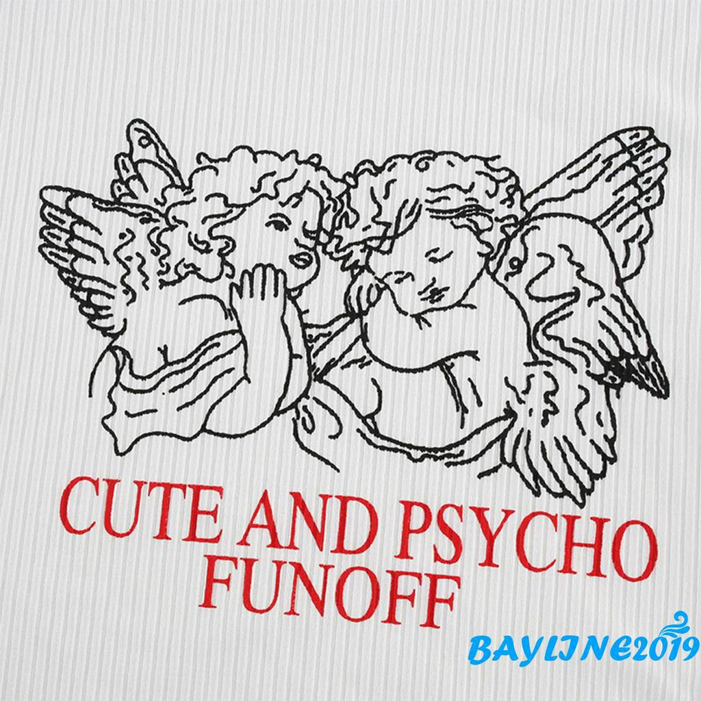 Áo Croptop Ngắn Tay In Chữ Cá Tính Dành Cho Nữ