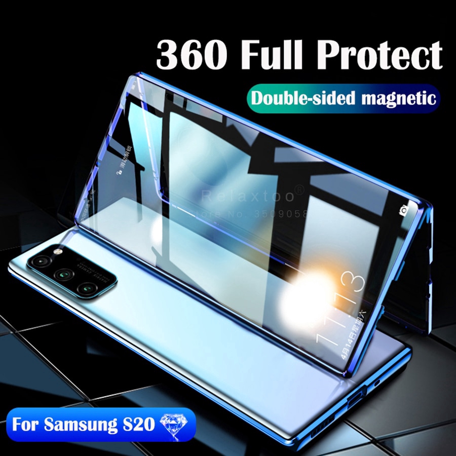 Ốp điện thoại mặt kính cường lực hai mặt viền kim loại nam châm cho Samsung Galaxy S20 Ultra A51 S20 Plus A71 S20+