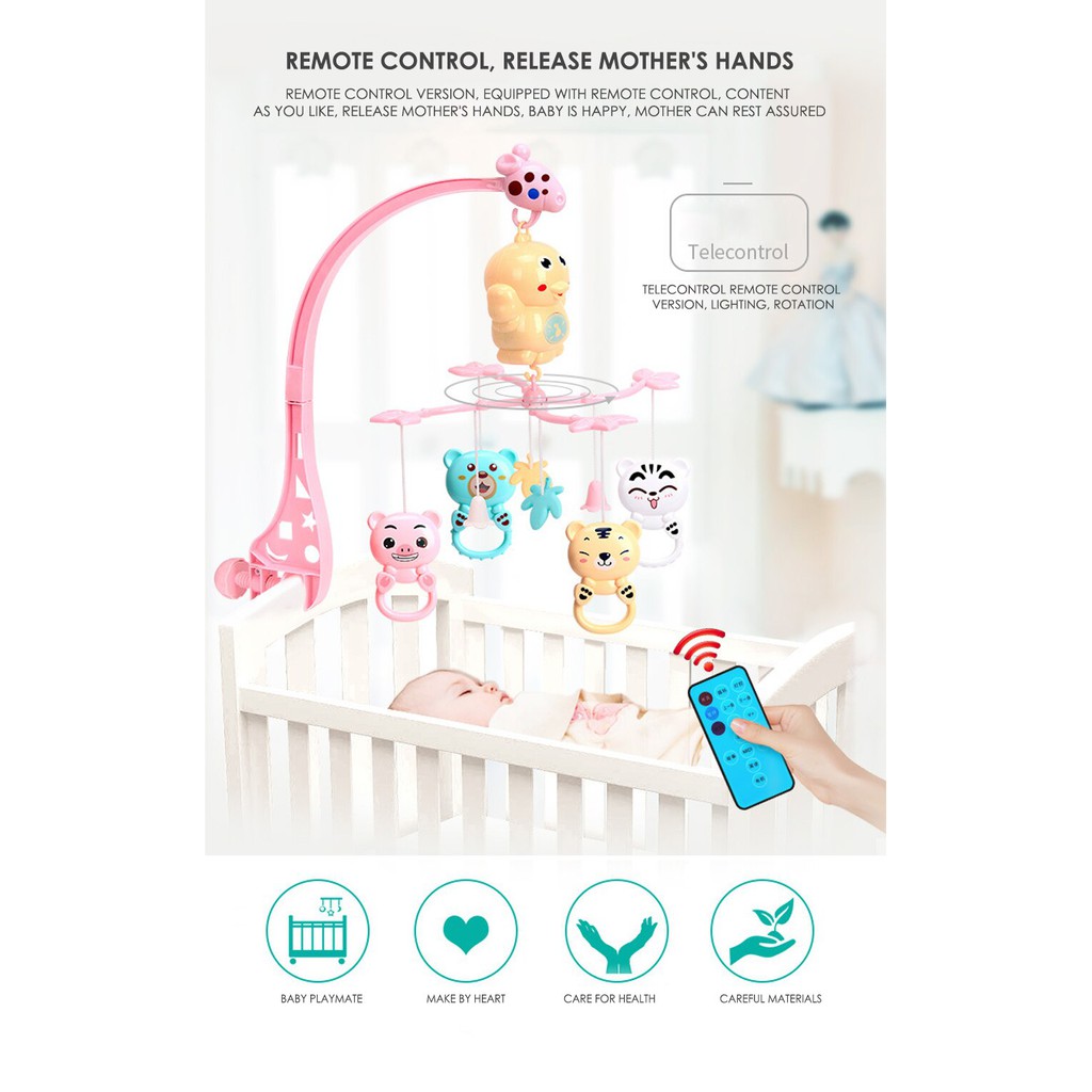 Đồ chơi treo nôi cho bé treo cũi phát nhạc có hộp nhạc cho trẻ xoay 360 độ điều khiển remote baby rotating bed bell