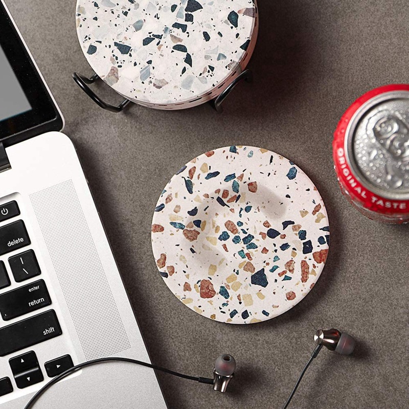 Đế lót cốc nước bằng gốm họa tiết đá cẩm thạch có nút bần