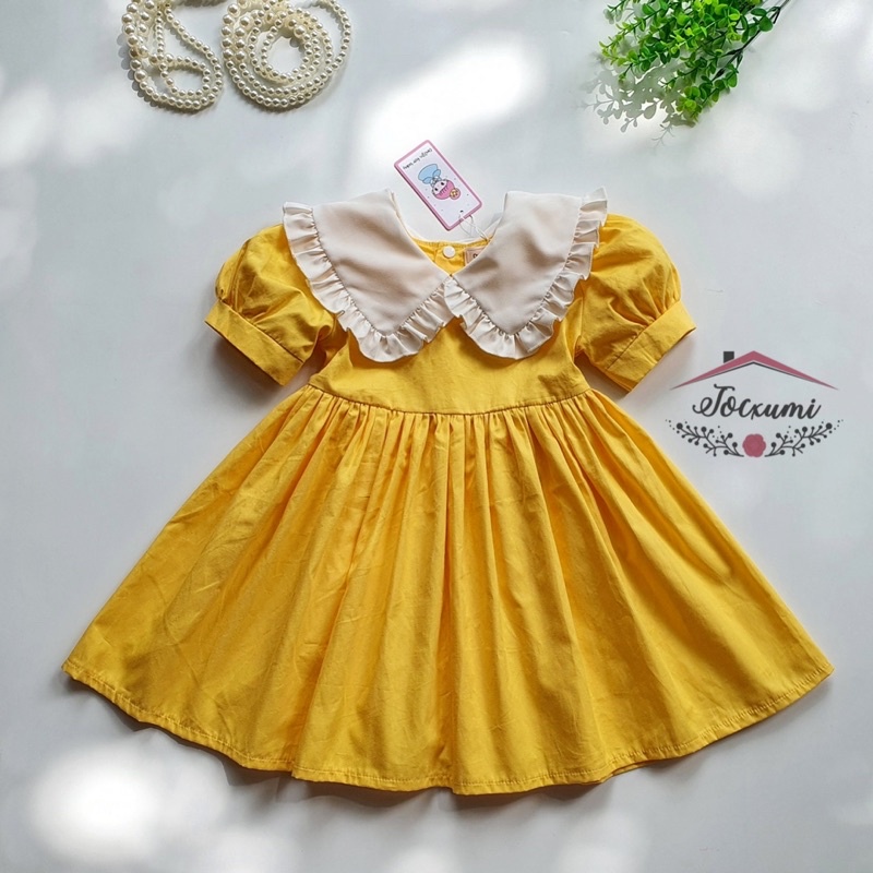 Váy tiểu thư cổ trắng viền bèo 4 màu xinh cho bé gái - Tocxumi