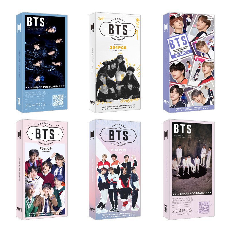 Postcard BTS Jungkook V Jimin Jin Suga J-Hope Rap Monster gồm nhiều hình ảnh khác nhau