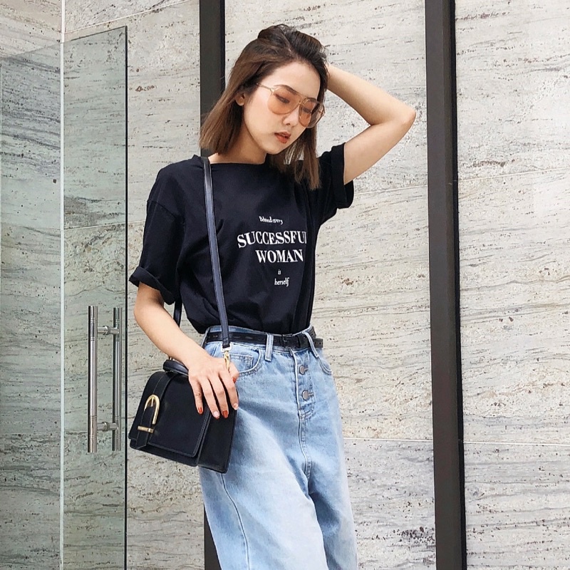 Áo phông Slogan chất liệu co giãn 4 chiều dáng rộng cho nữ Caffeine Studio