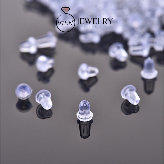Chốt khuyên tai nhựa unisex trong suốt giữ cho bông tai không rơi, chốt bông tai silicon set 10 cái - Tien Jewelry