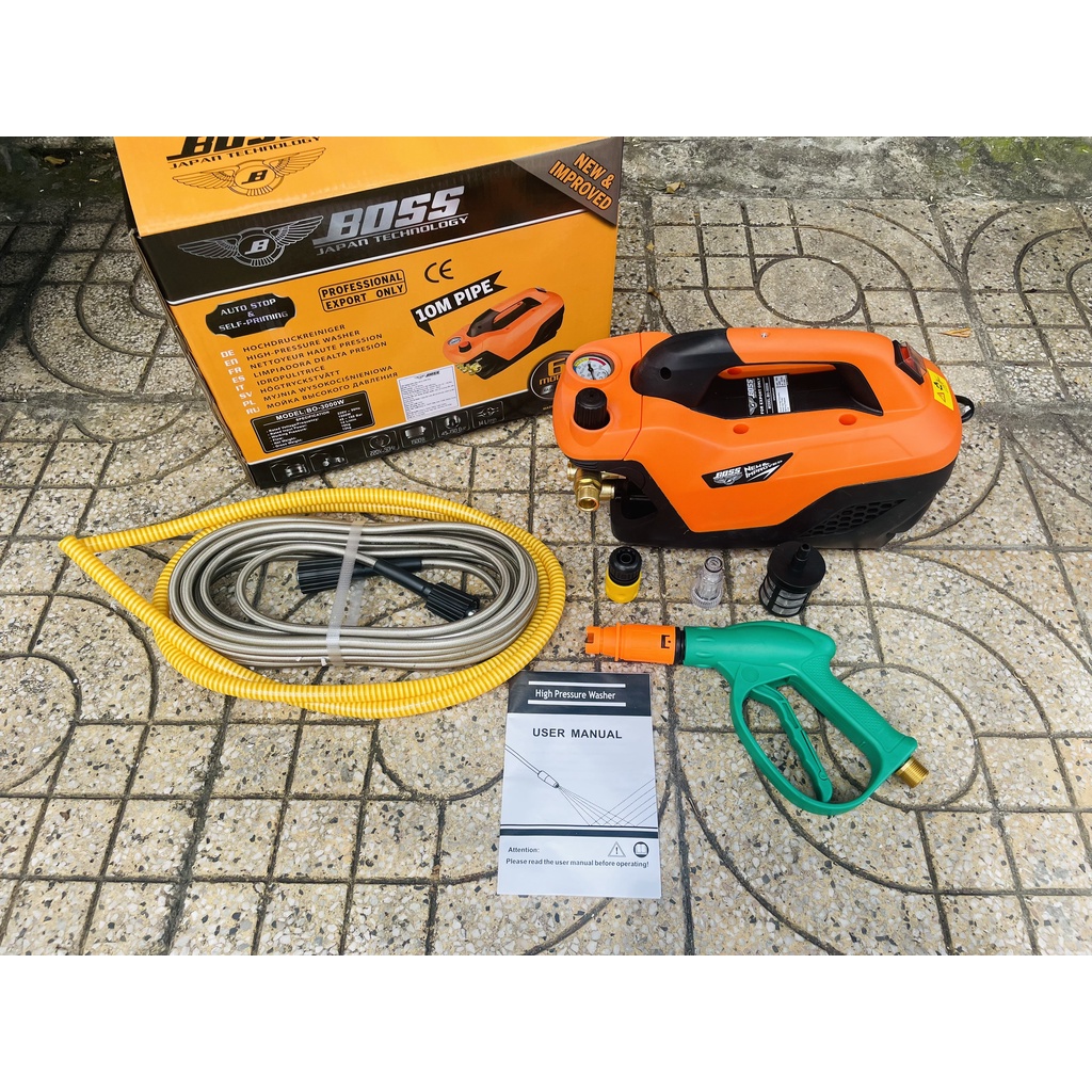 Máy rửa xe chỉnh áp BOSS công suất 3000W dùng xịt rửa xe, vệ sinh máy lạnh | Model BO-3000W| Bảo hành 12T