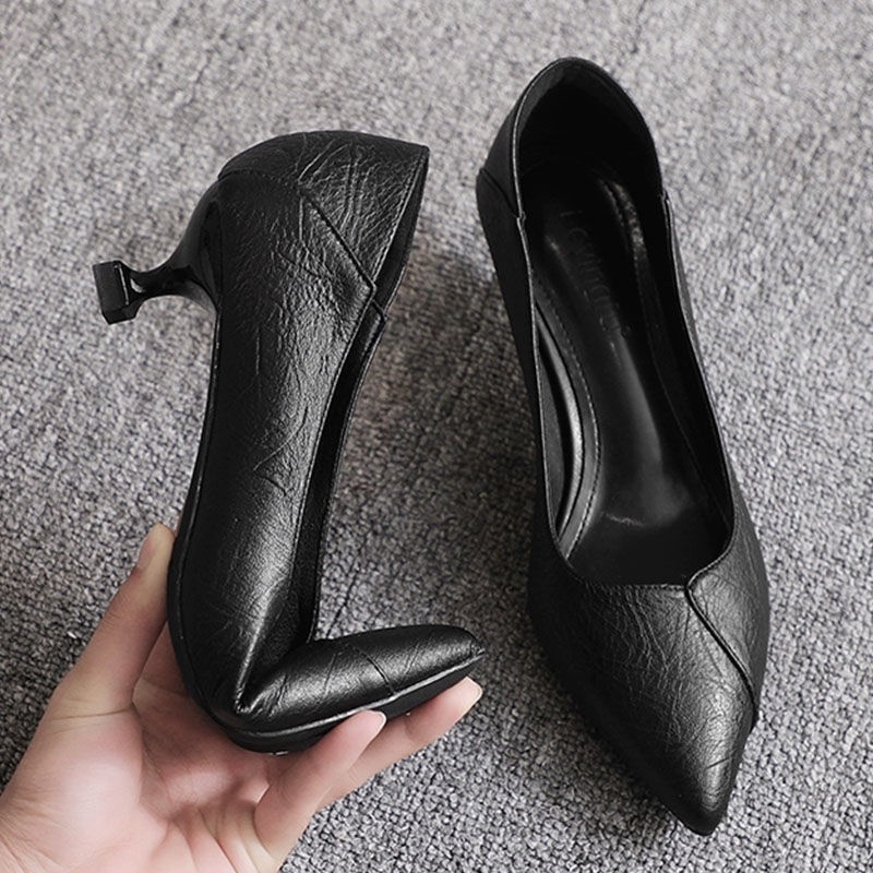 Giày Cao Gót Da Mềm Màu Đen Thời Trang Công Sở Cho Nữ