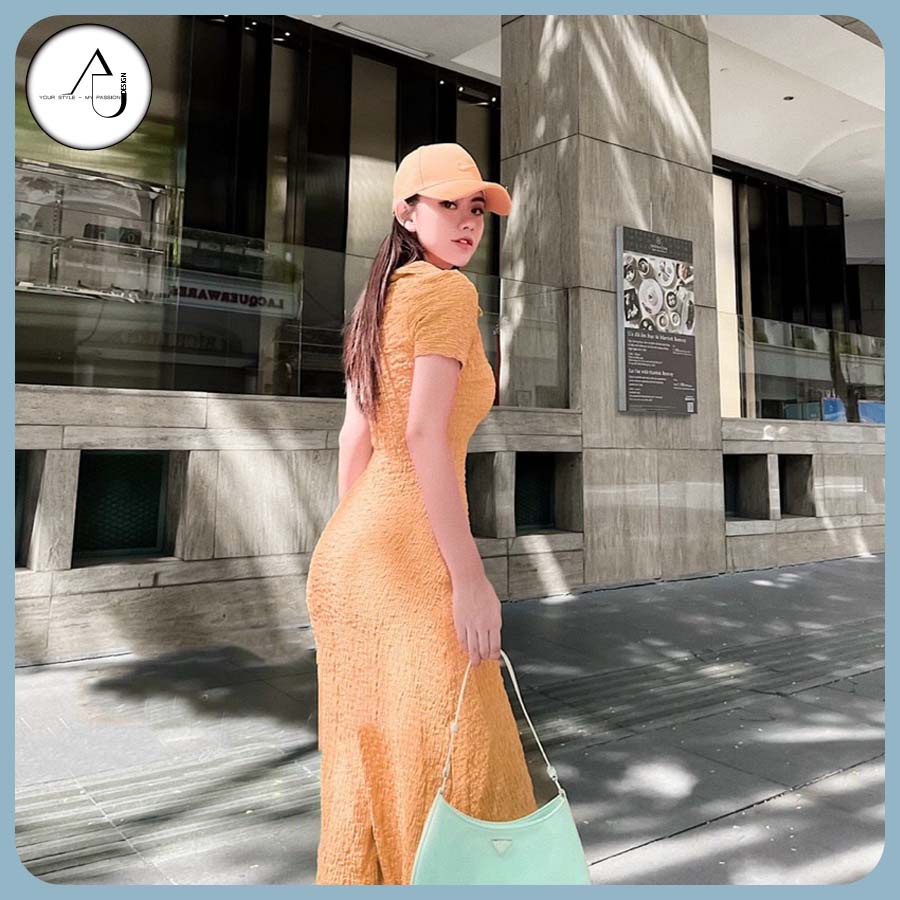 Đầm Midi Body V AU.DESIGN Thiết Kế Cổ Áo Sơ Mi Ôm Sát Cơ Thể Chất Liệu Vải Xốp Co Giãn Freesize