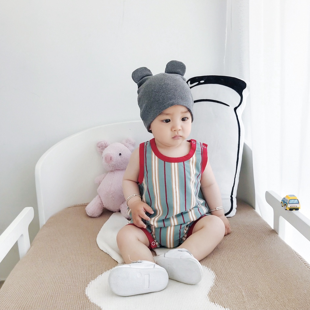 Bộ Áo Liền Quần Sát Nách Họa Tiết Kẻ Sọc Thời Trang Mùa Hè Cho Bé Trai Sơ Sinh