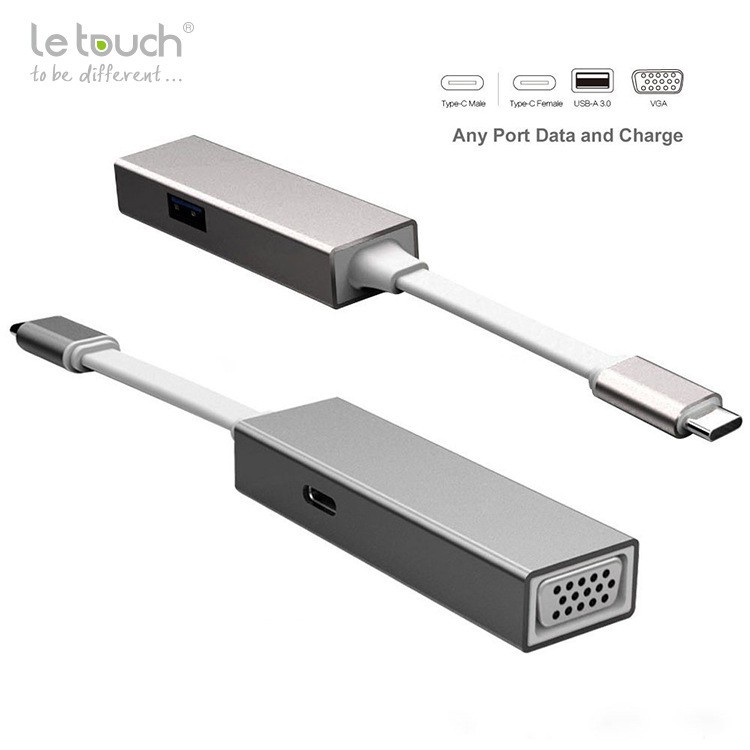 [Hàng Chính Hãng] Cáp Chuyển Đổi Cổng LE TOUCH USB 3.0 TYPE-C VGA Hub with Power Delivery